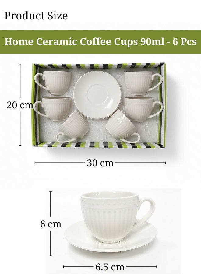 Feelings Ceramic Tea Cup & Saucer Set, includes 6 × 90ml Ceramic Tea Cups, 6 × Ceramic Saucers, serves 6 people, white - Image 2